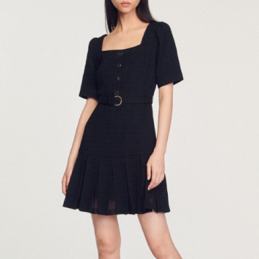 Sandro Elsana Short Tweed Dress Black 34 (0/XS)